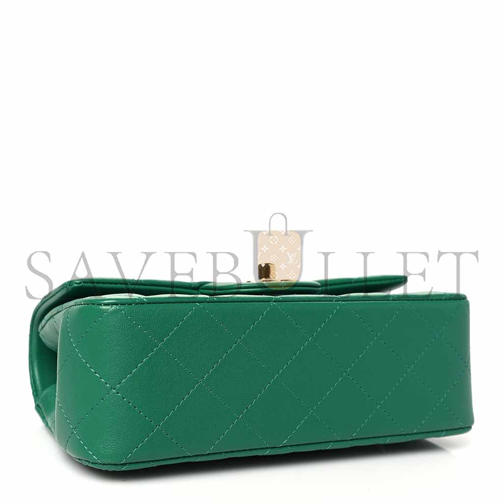 Ch*el lambskin quilted mini top handle rectangular flap green (20*13*9cm)